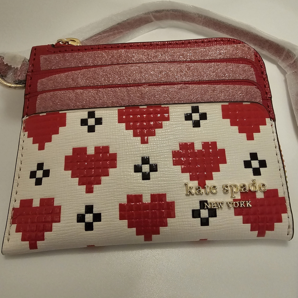Kate Spade Red and White Heart Patterned Women's Wallet Wristlet NWTs